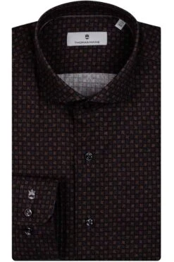 Thomas Maine Tailored Fit Flanellhemd Braun, Gemustert
